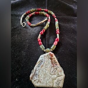 Brown, Red, and Green Stone Necklace